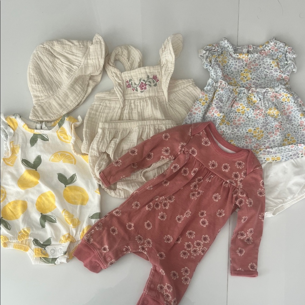 Newborn Baby Girl Outfit Bundle 7 Pieces Cotton- Floral Lemon & Neutral Sets
